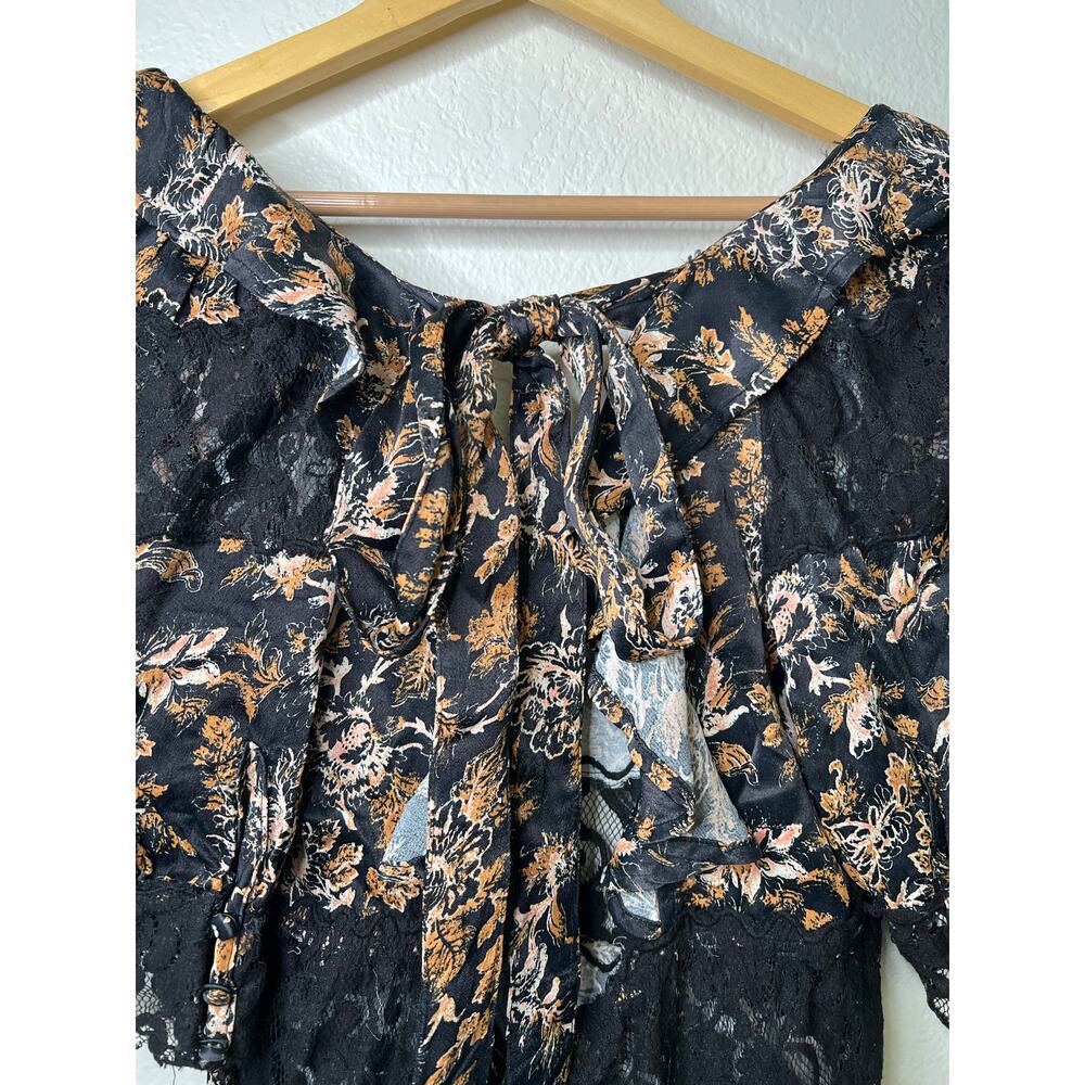 Free People Lucie Mini Dress Fairy Whimsy Goth Lace Floral Black Size 6 - Picture 6 of 6